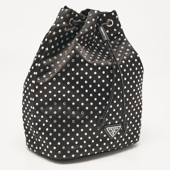Prada Black Nylon Crystals Embellished Drawstring Pouch - Picture 3 of 7